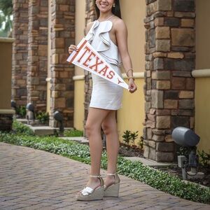 Stella Doubled Lined Backless Dress by Andrea in color beige/white linen